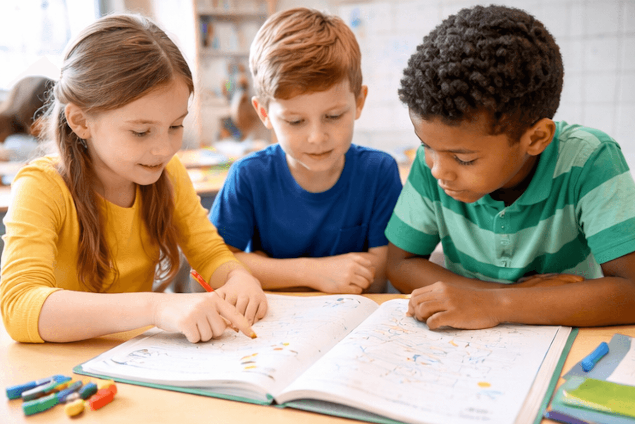 Child reading and studying in a calm, supportive environment